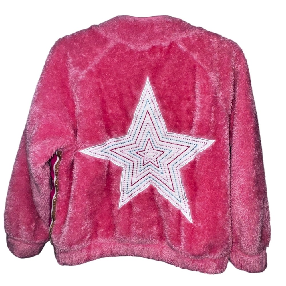 Hatley Girls Pink Fuzzy Star Jacket Size 5 Full Zip Kids Outerwear Cute